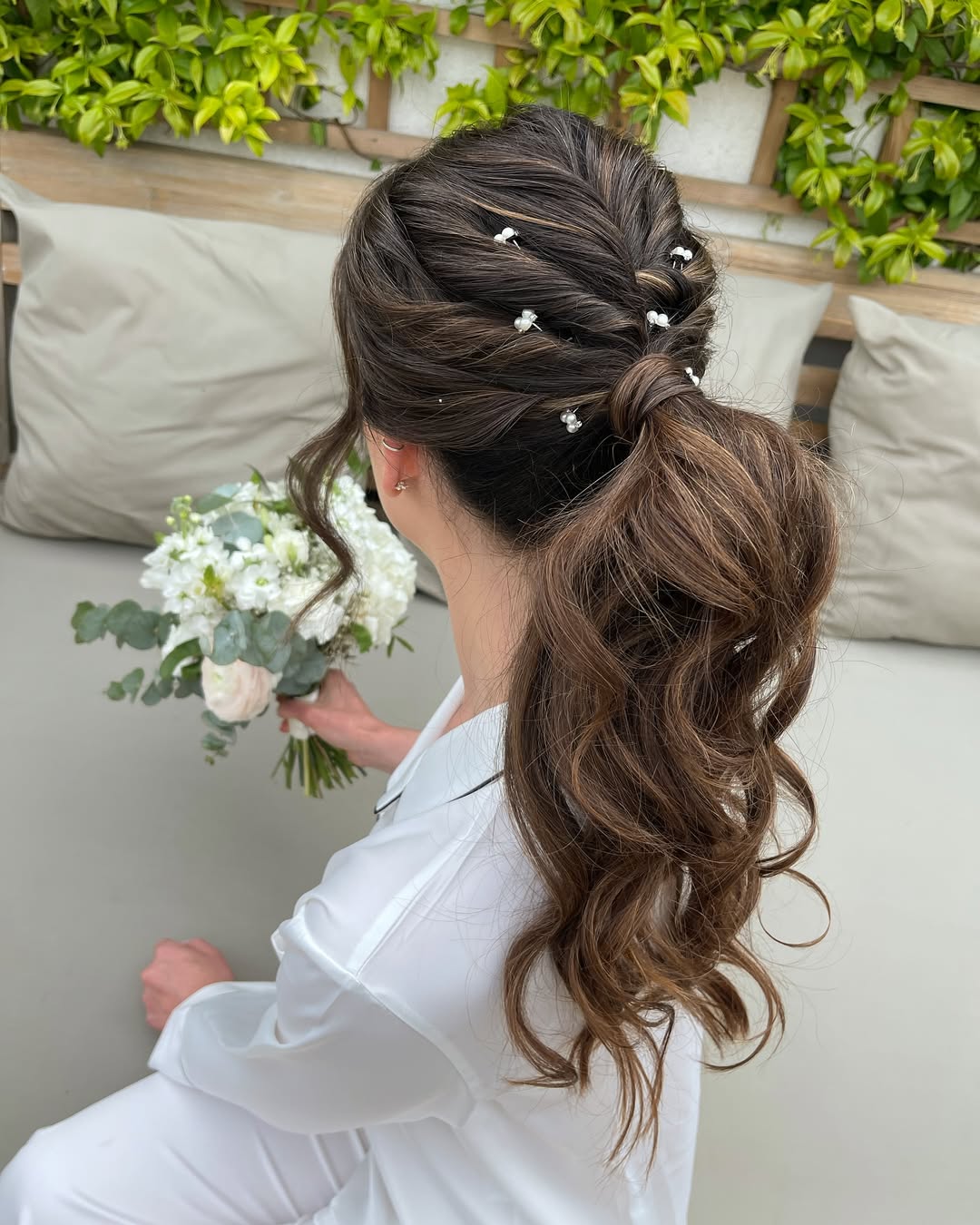 Braided Updo With Pearl Accents For Brides