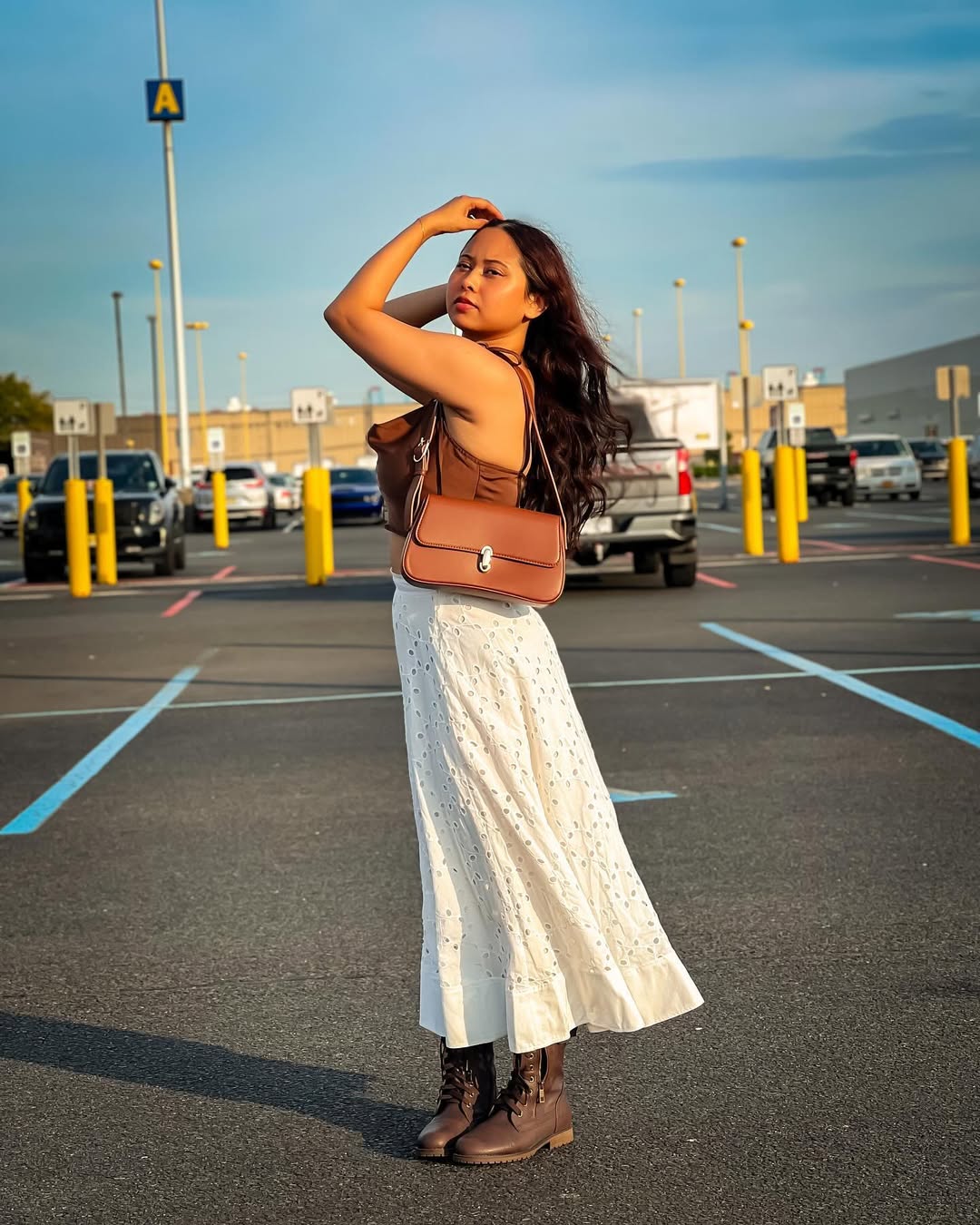 Brown Corset Top And Broderie Maxi Skirt Duo