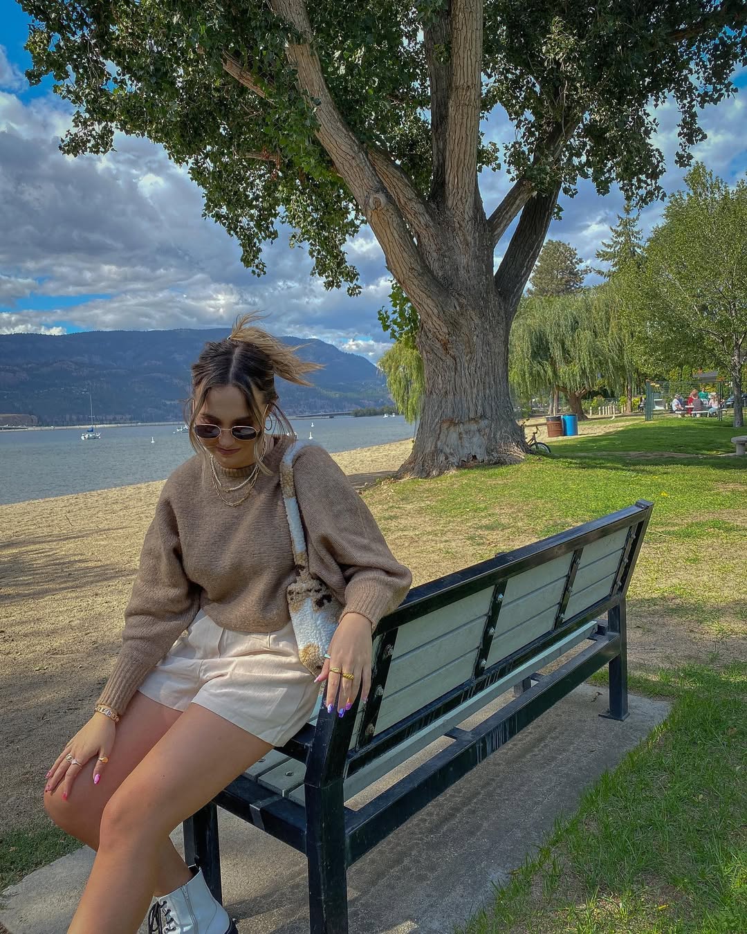 Brown Knit Sweater With Cream High Waisted Shorts