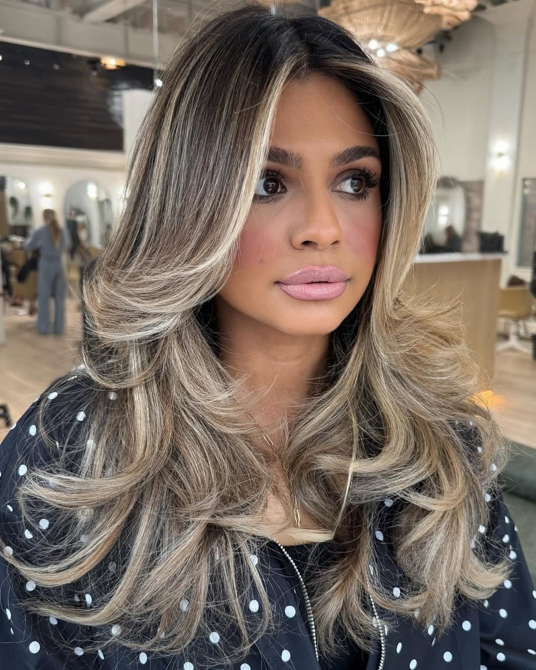 Caramel And Blonde Balayage Face Framing Layers