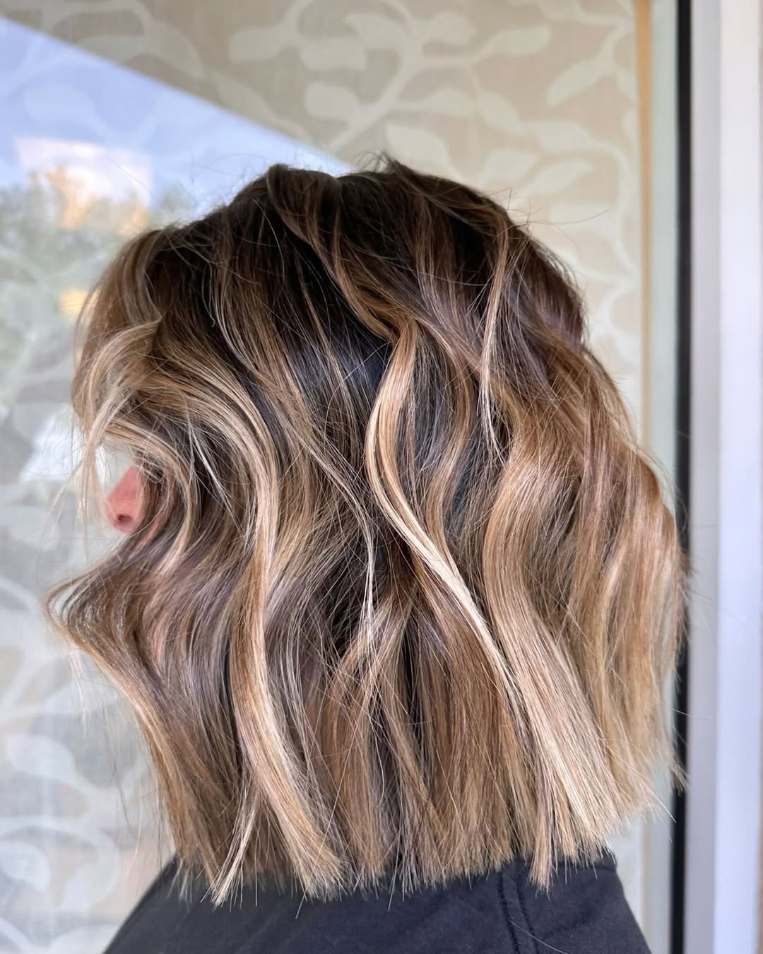 Caramel And Blonde Balayage Wavy Lob