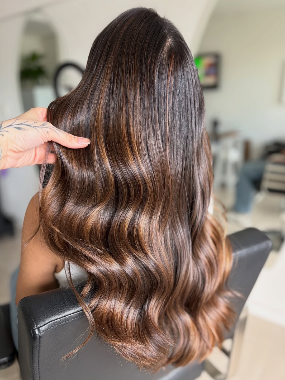 Caramel Balayage On Brunette Long Wavy Hair