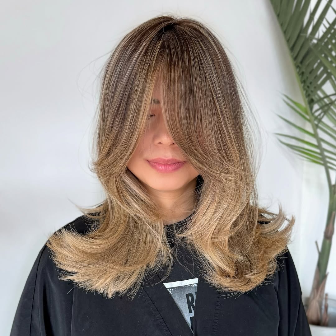 Caramel Blonde Face Framing Layers Blowout