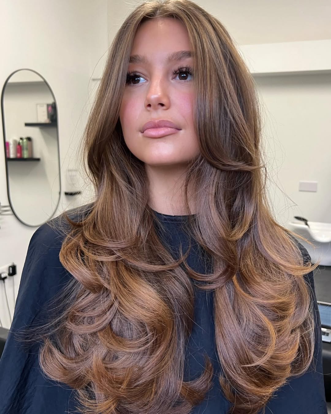 Caramel Brunette Layers With Voluminous Blowout