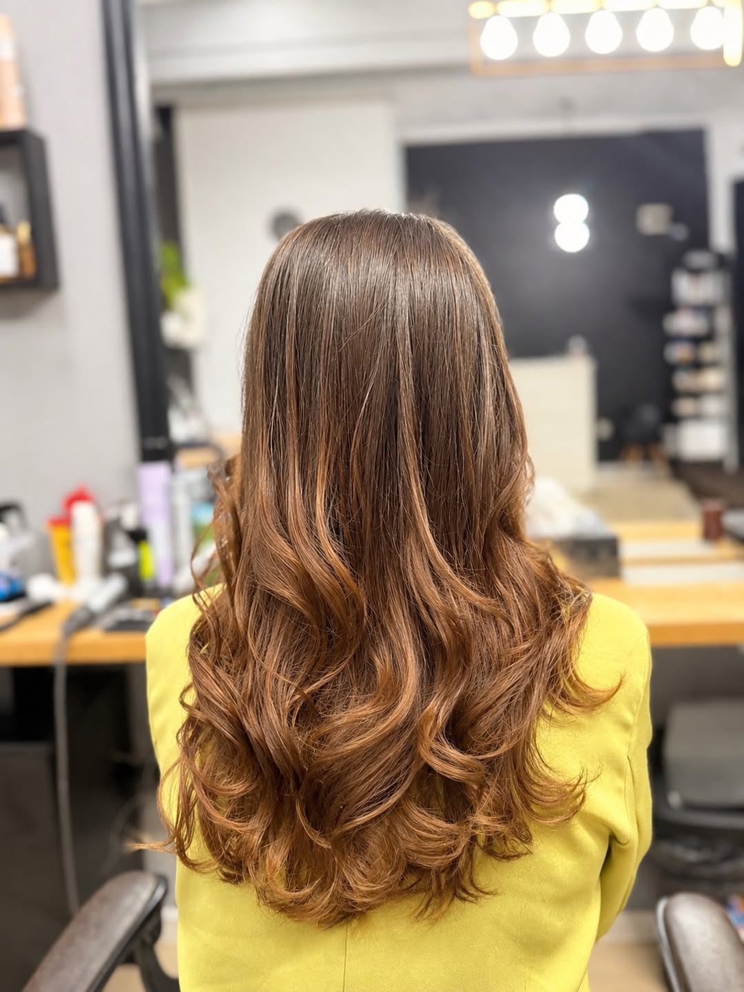 Caramel Glazed Balayage Waves On Long Brunette Hair