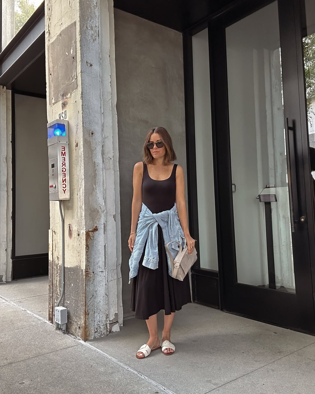 Casual Halter Dress With Tied Denim Jacket