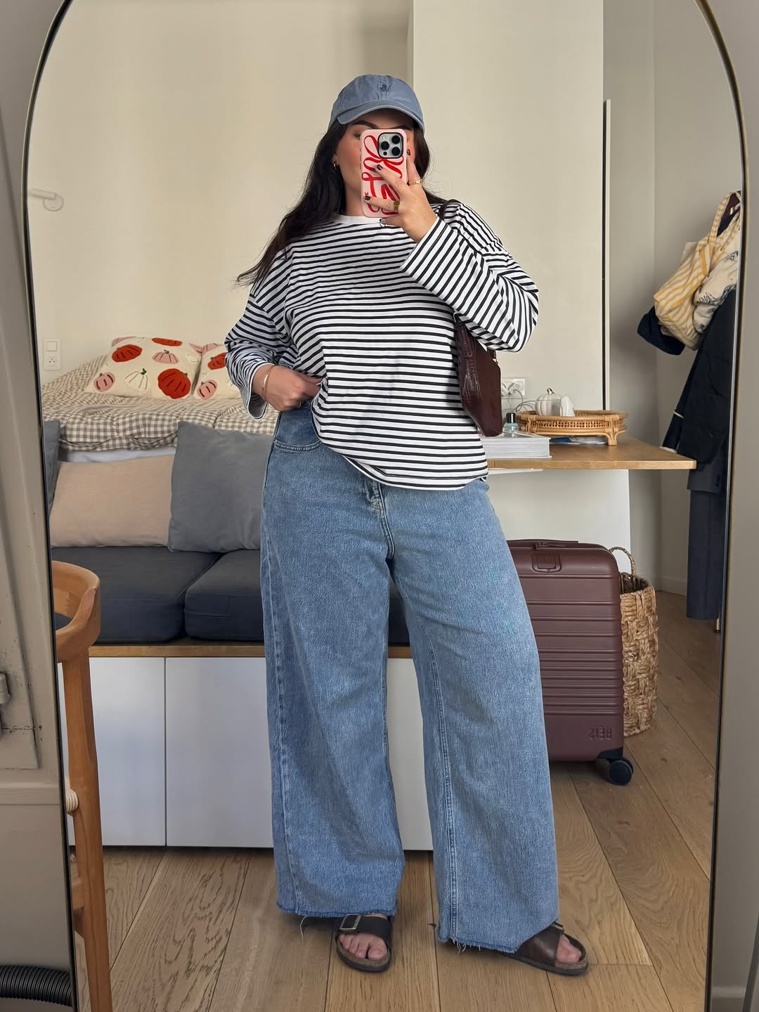 Casual Striped Top and Wide Leg Denim
