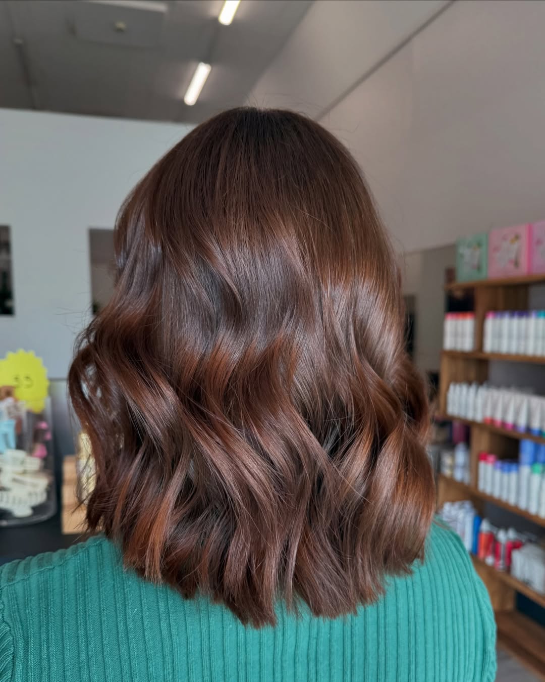 Chestnut Brown Beach Waves Collarbone Lob