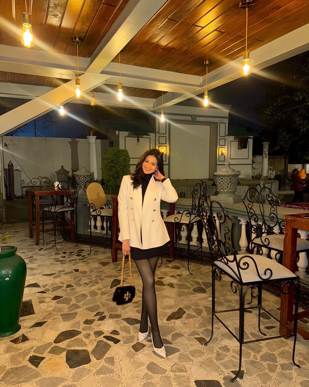 Chic Black Dress and White Blazer Date Night
