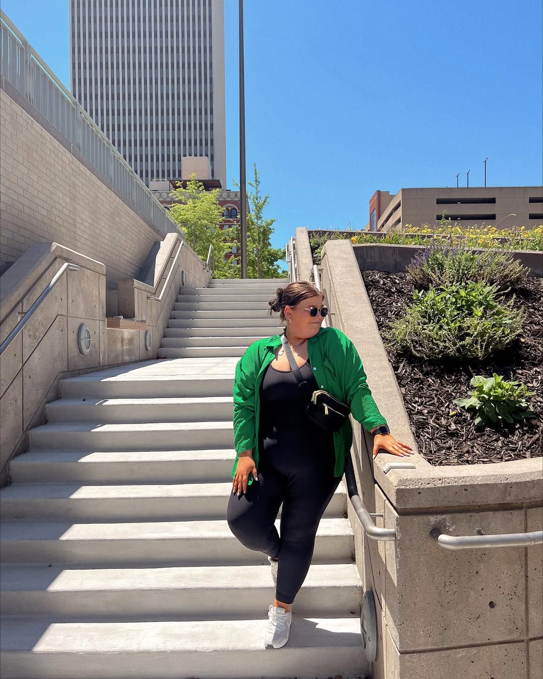Chic Black Jumpsuit With Emerald Green Layered Shirt