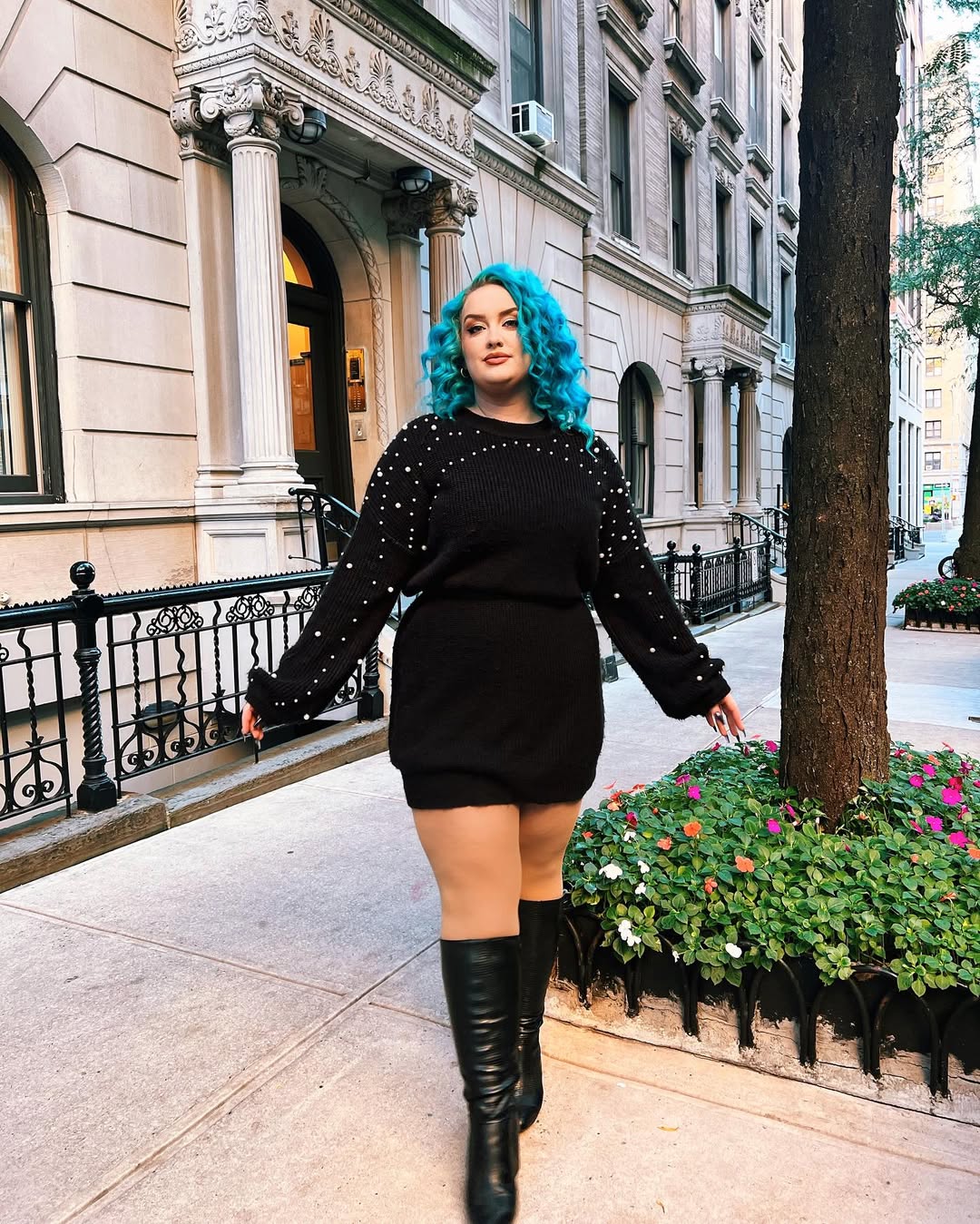 Chic Black Sweater Dress And Knee-High Boots