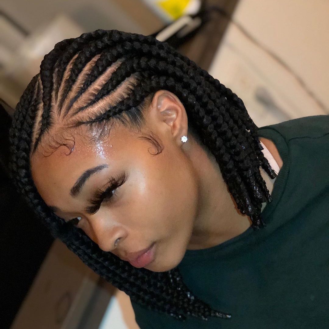 Chic Box Braids With Defined Parting
