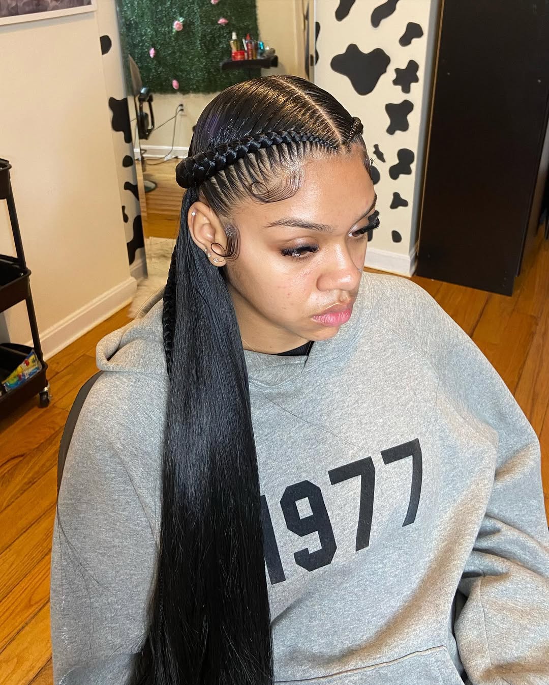 Chic Braided Crown With Long Straight Weave