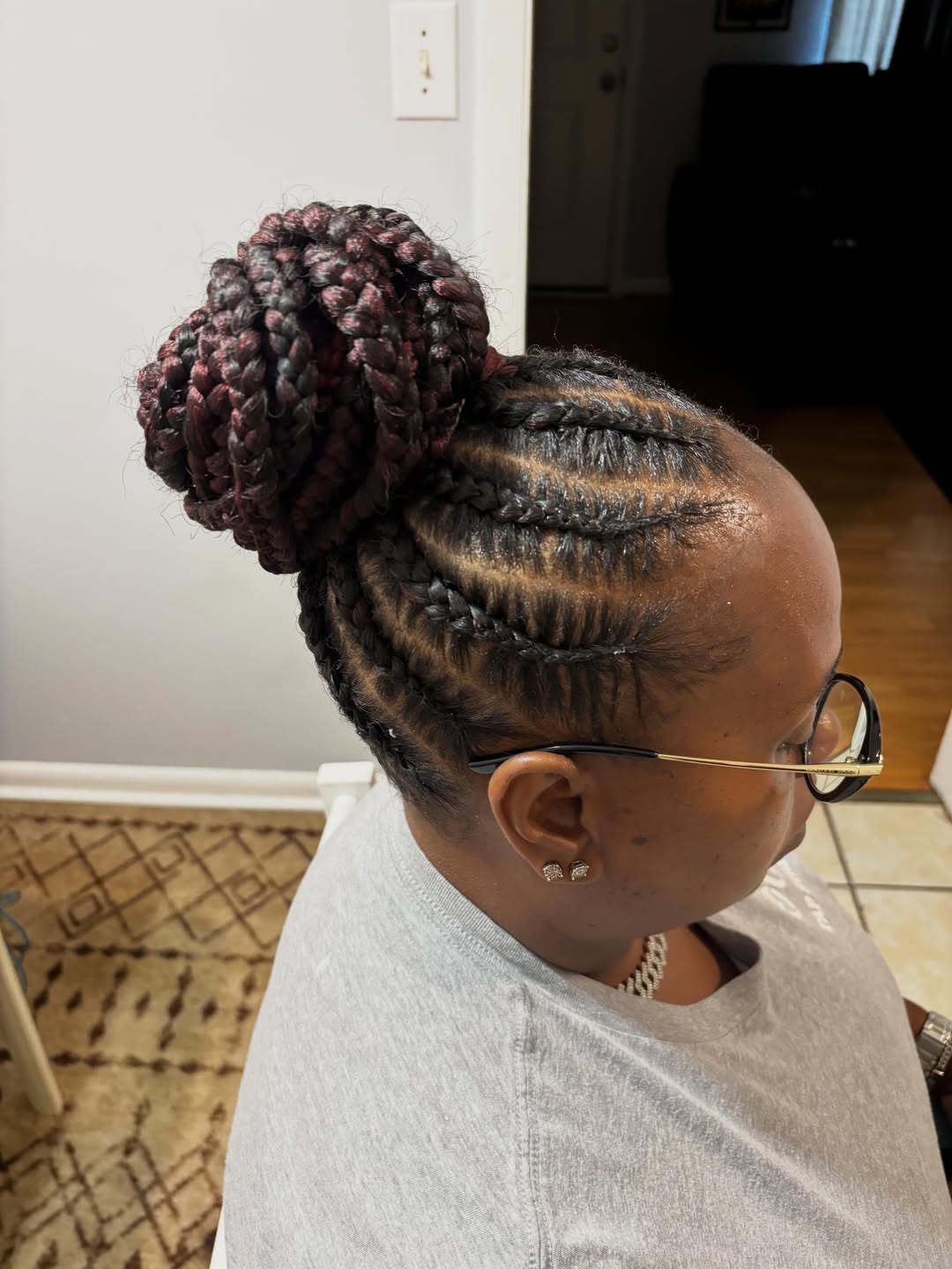 Chic Crown Braid Bun With Burgundy Twist