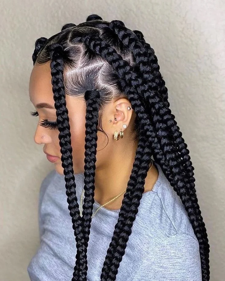 Chic Jumbo Box Braids With Defined Parts