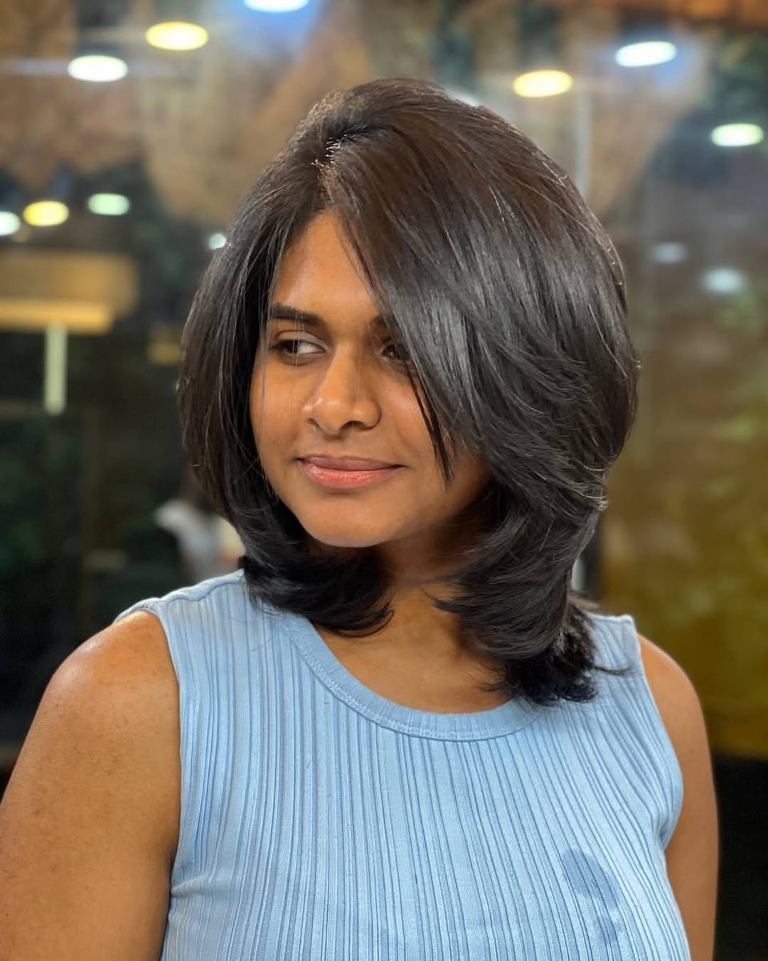 Chic Layered Dark Brown Collarbone Cut
