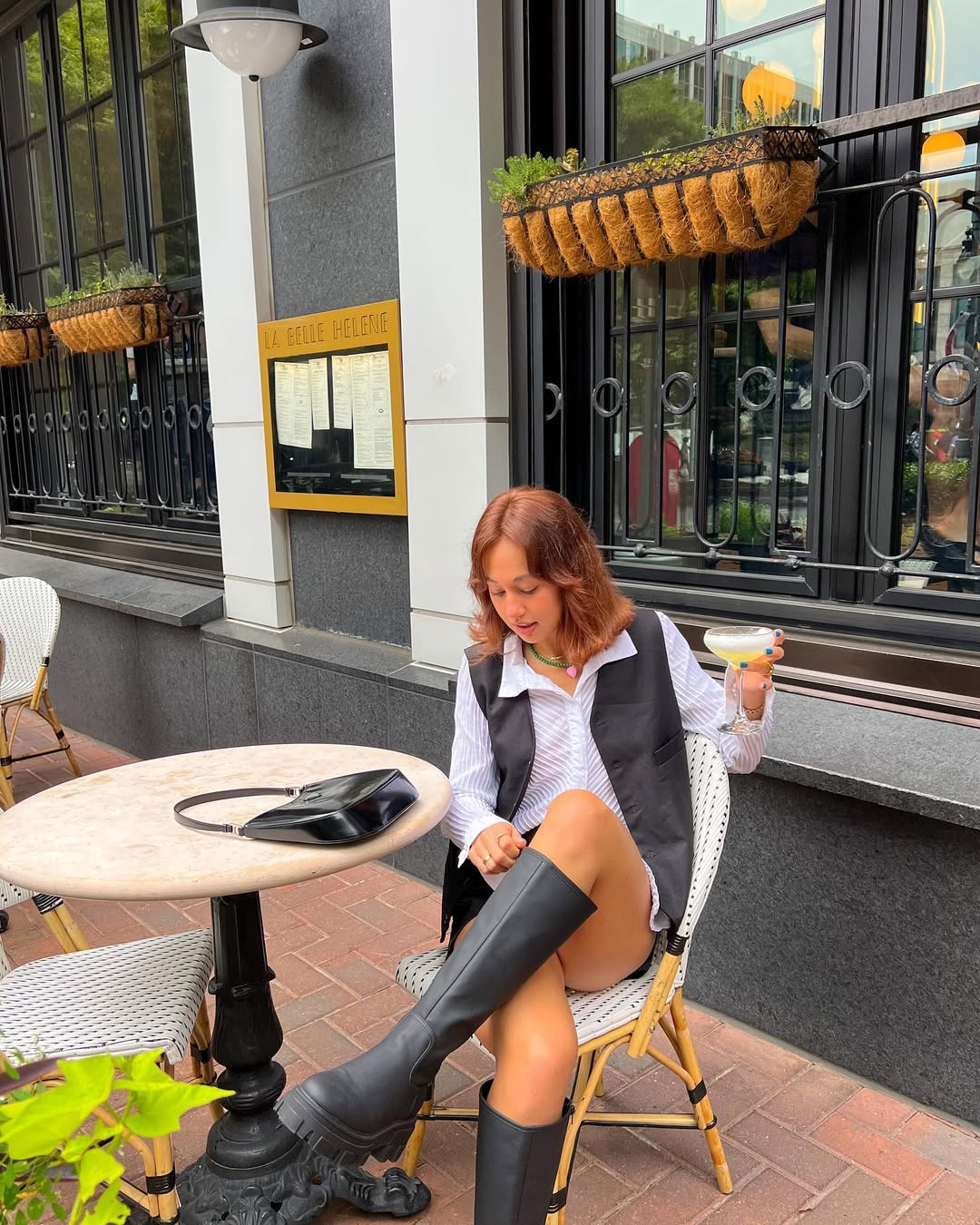 Chic Vest and Knee-High Boots City Cafe Look