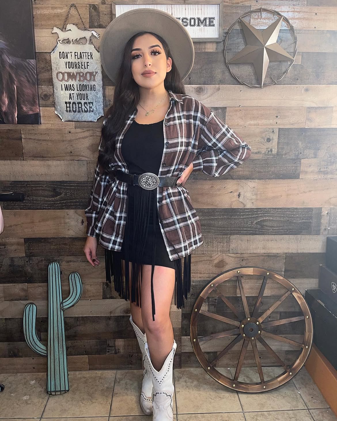 Chic Western Fringe Dress And Plaid Layer