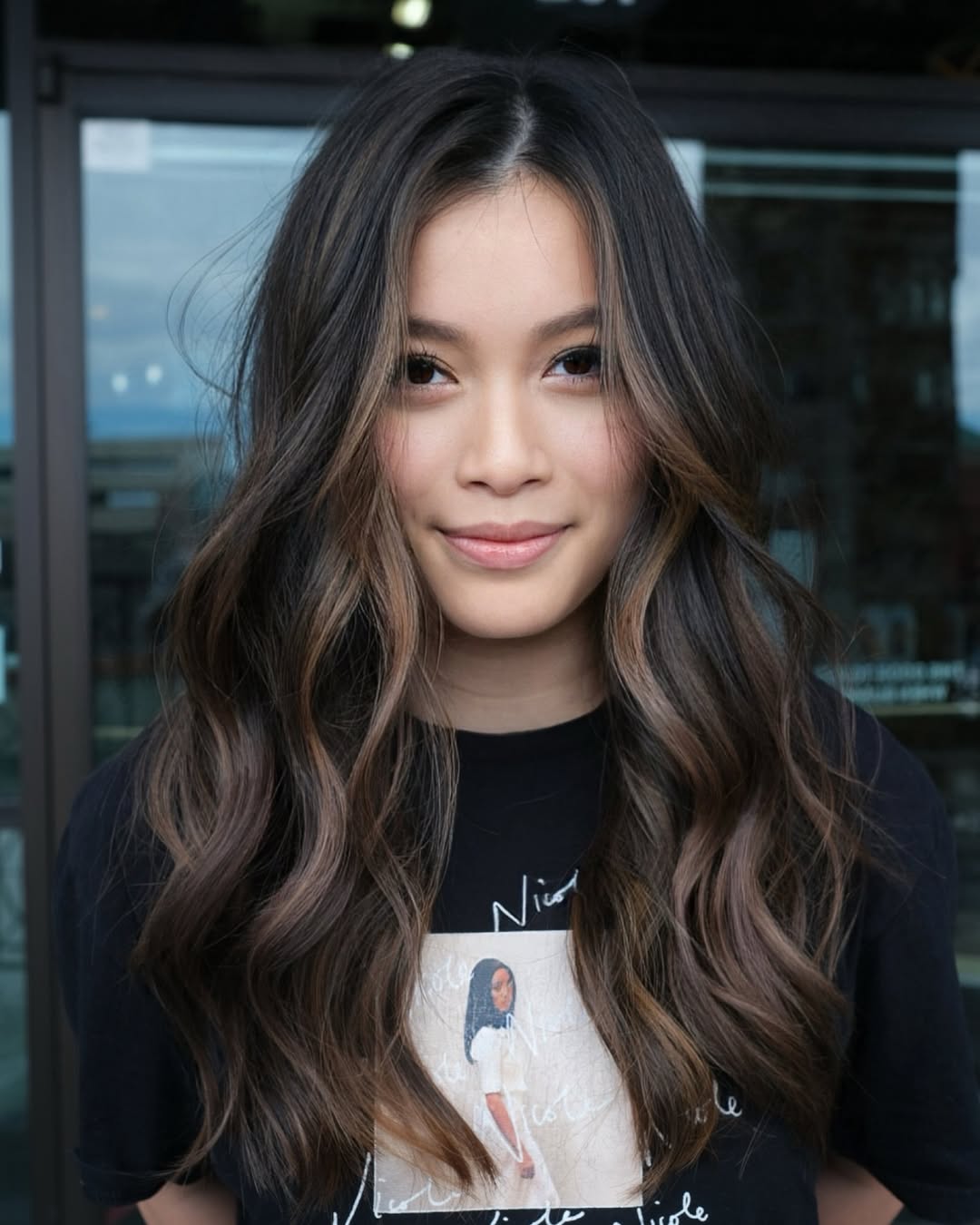 Chocolate Balayage With Soft Waves For Brunettes