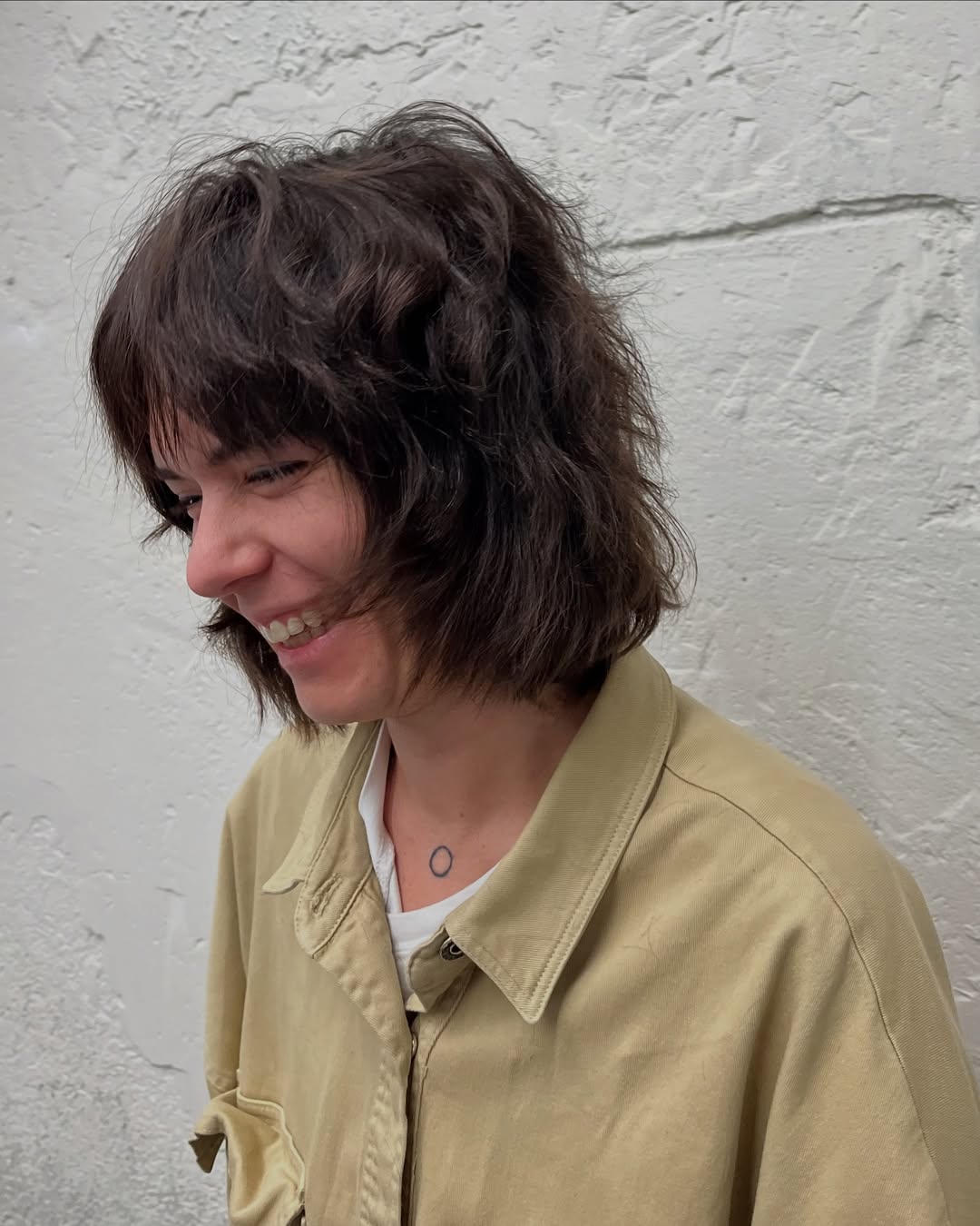Choppy Shag With Full Bangs Dark Brown