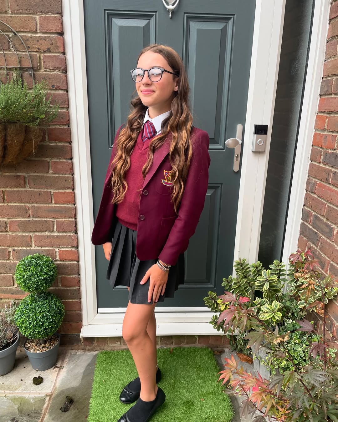 Classic Burgundy School Uniform With Pleated Skirt