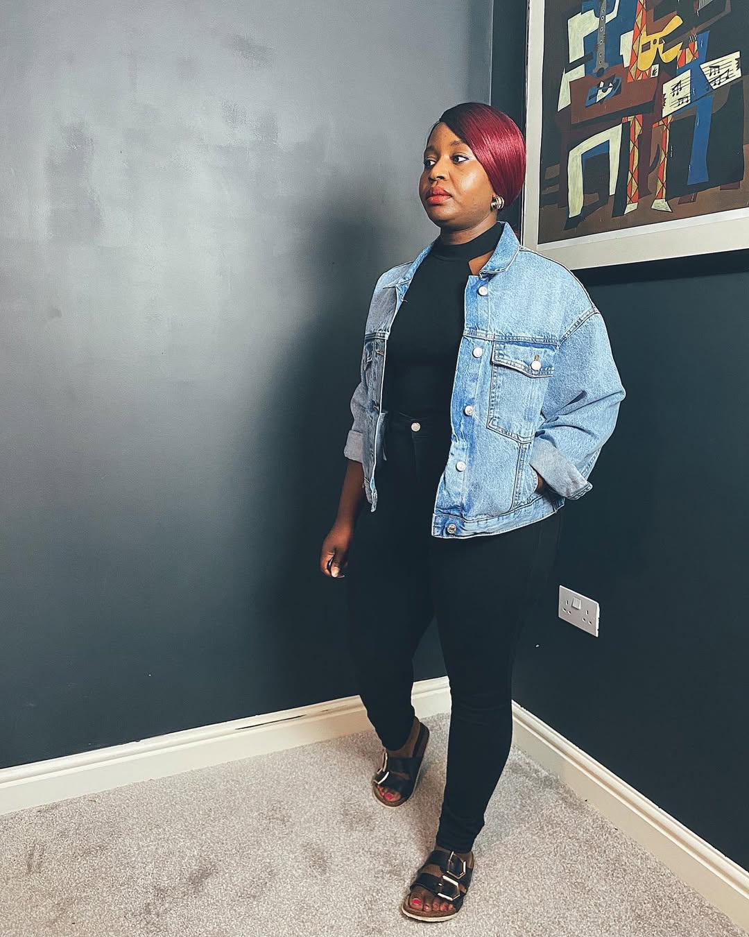 Classic Denim Jacket With Black Base Layers