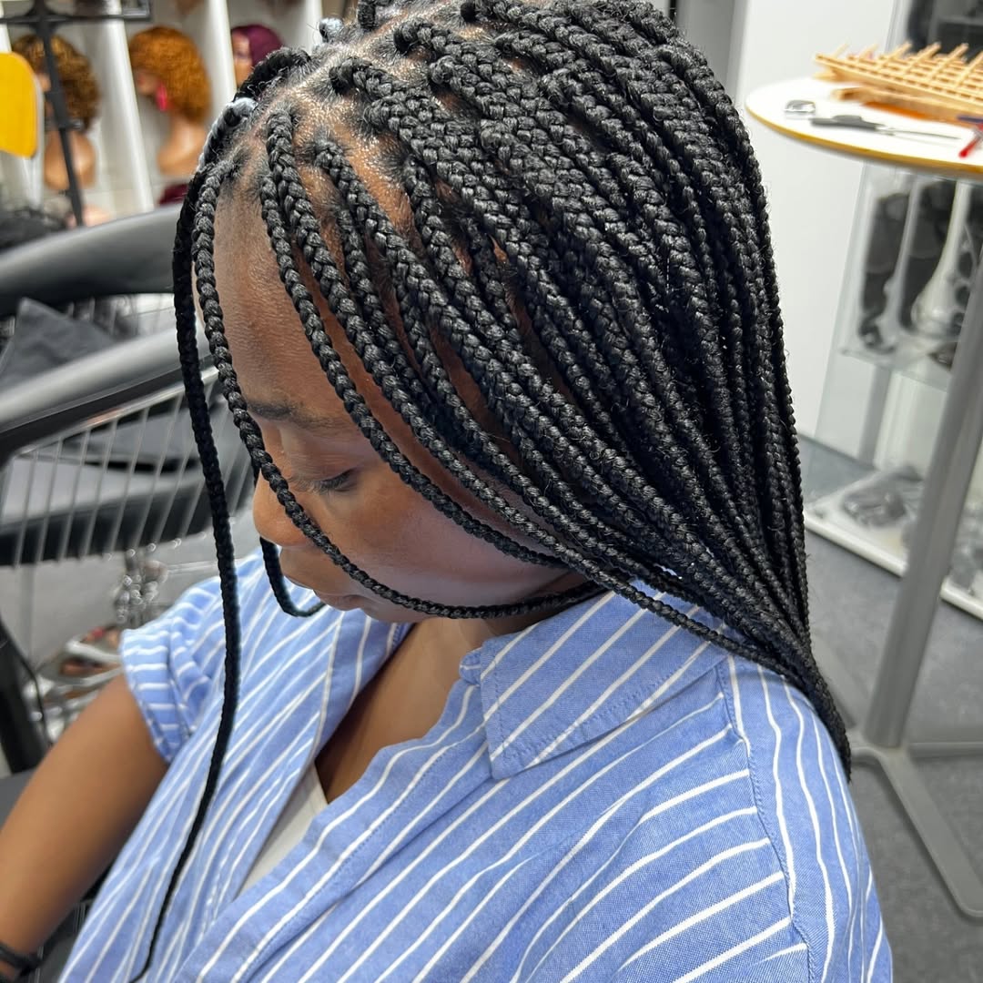Classic Mid-Length Box Braids with Defined Part