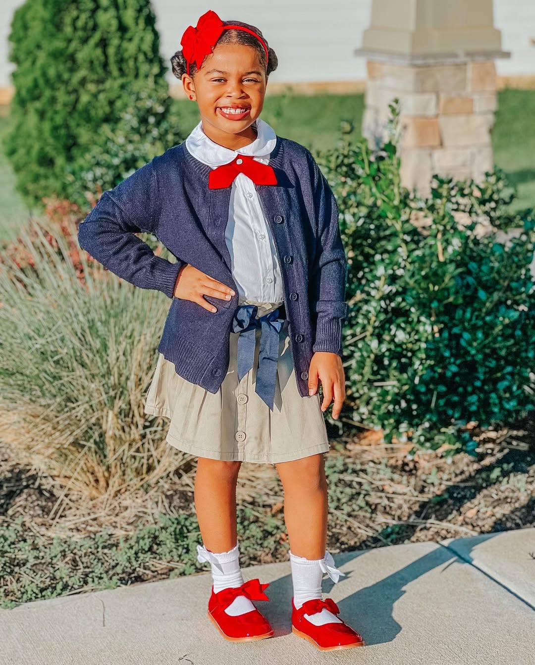 Classic Preppy School Uniform With Red Bows