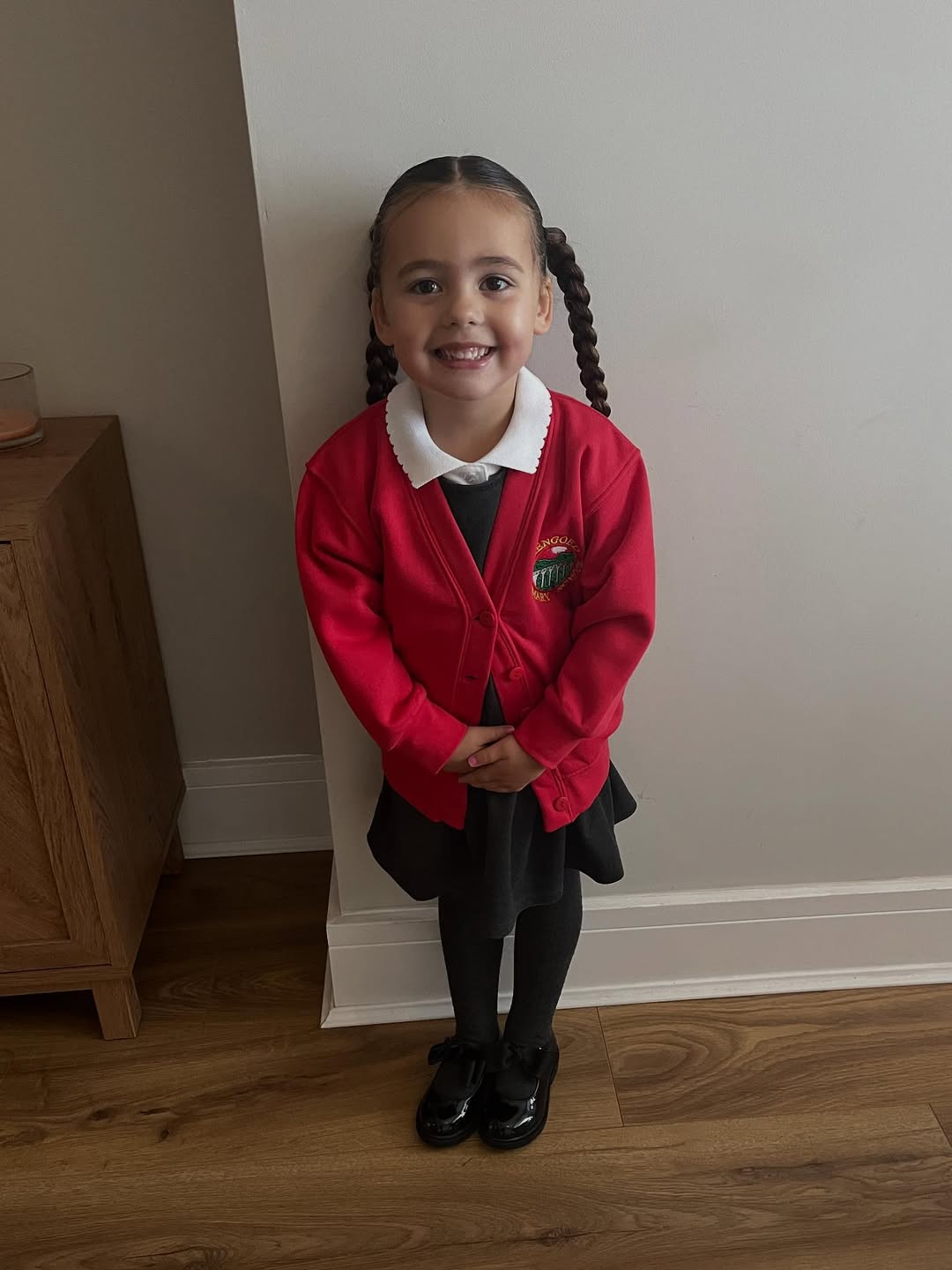 Classic Red Cardigan And Pinafore School Uniform
