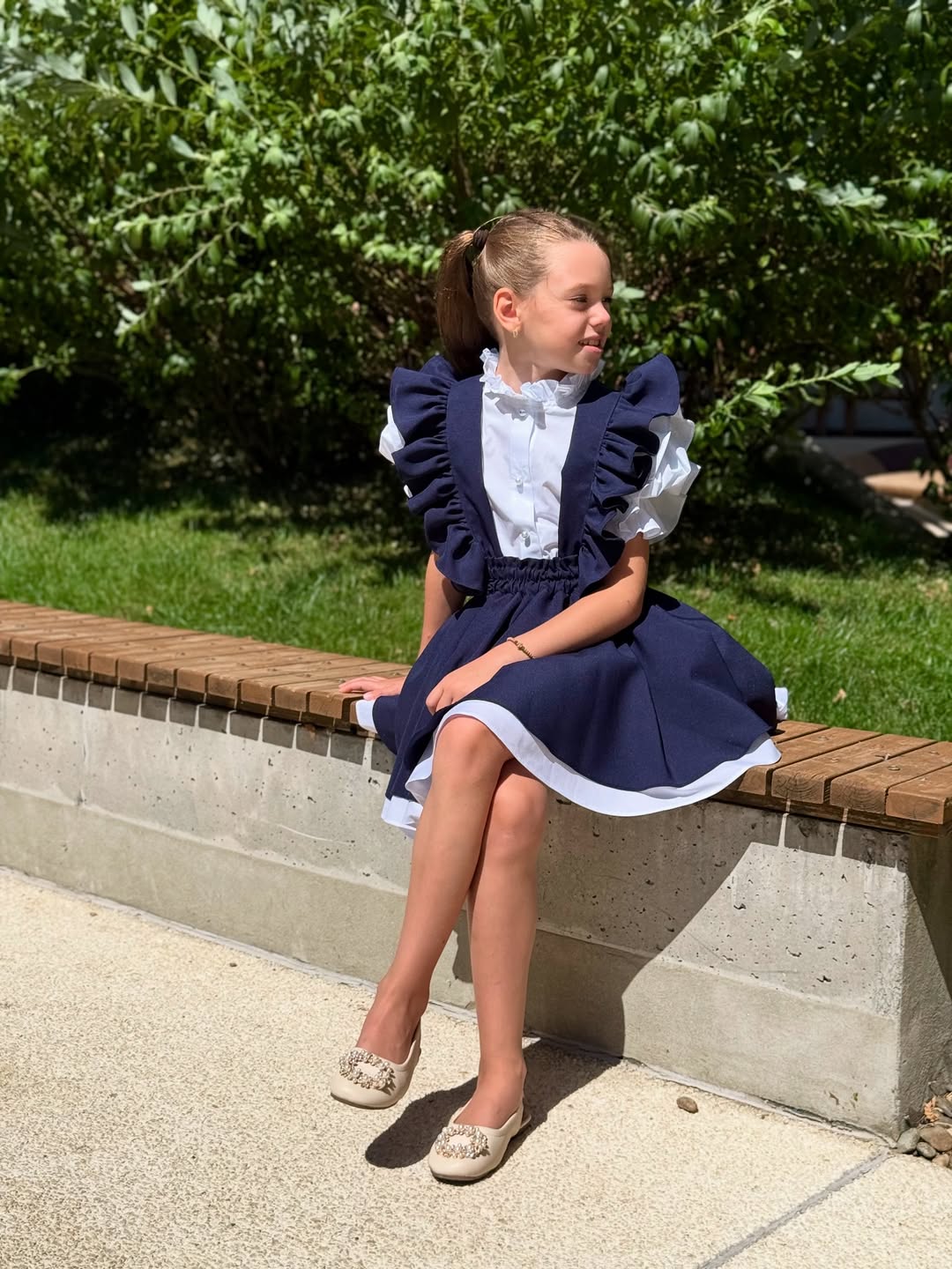 Classic School Uniform Ruffle Dress Set