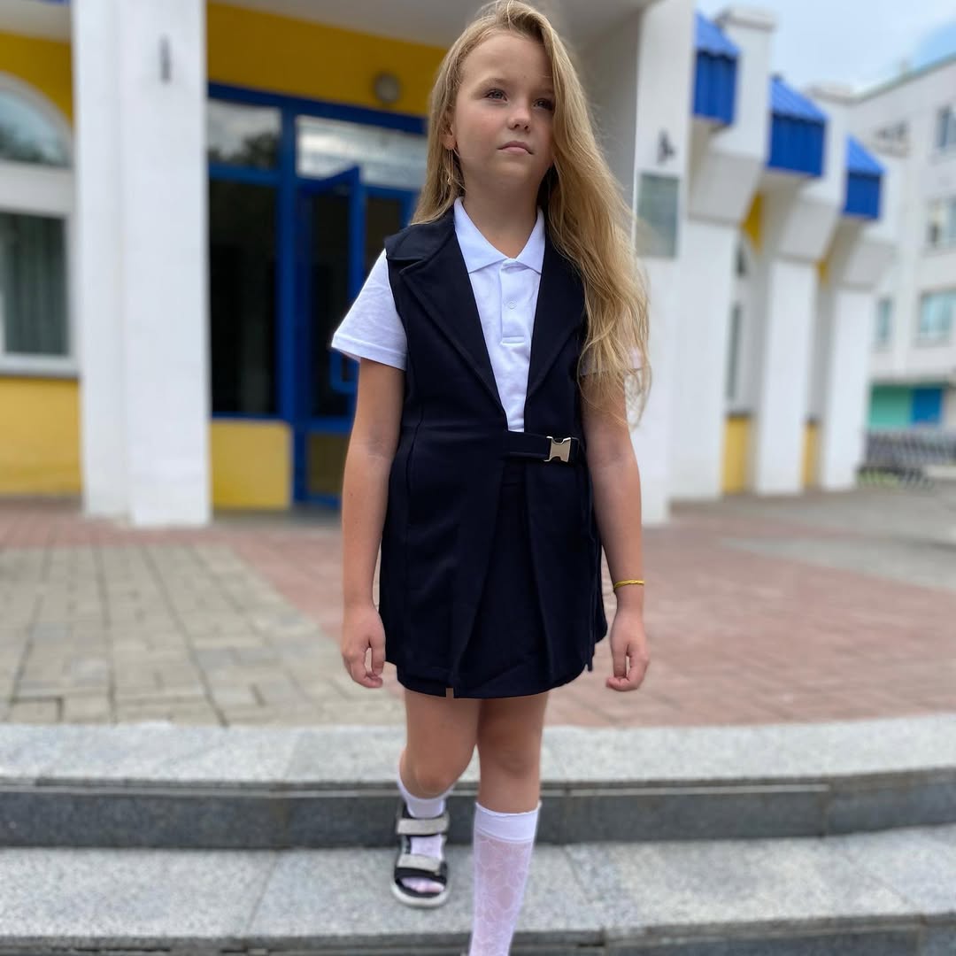 Classic School Uniform Vest With Skirt And White Polo