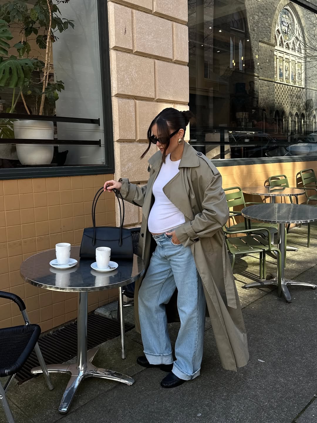 Classic Trench And Wide Leg Jeans Fall Ensemble