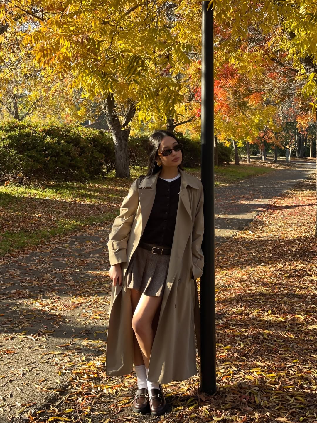 Classic Trench Over Plaid Mini Skirt