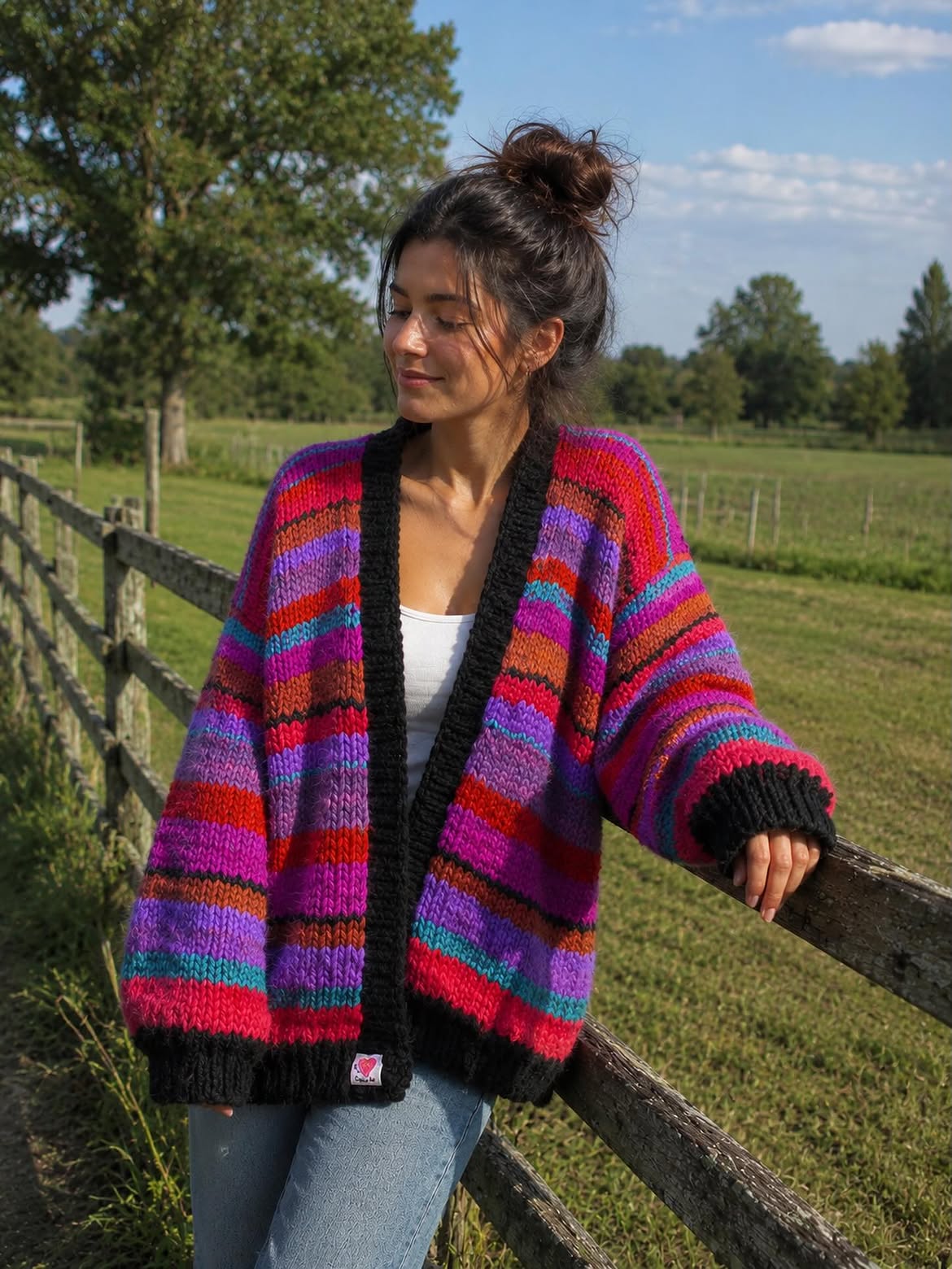 Colorful Striped Cardigan With Basic White Tank