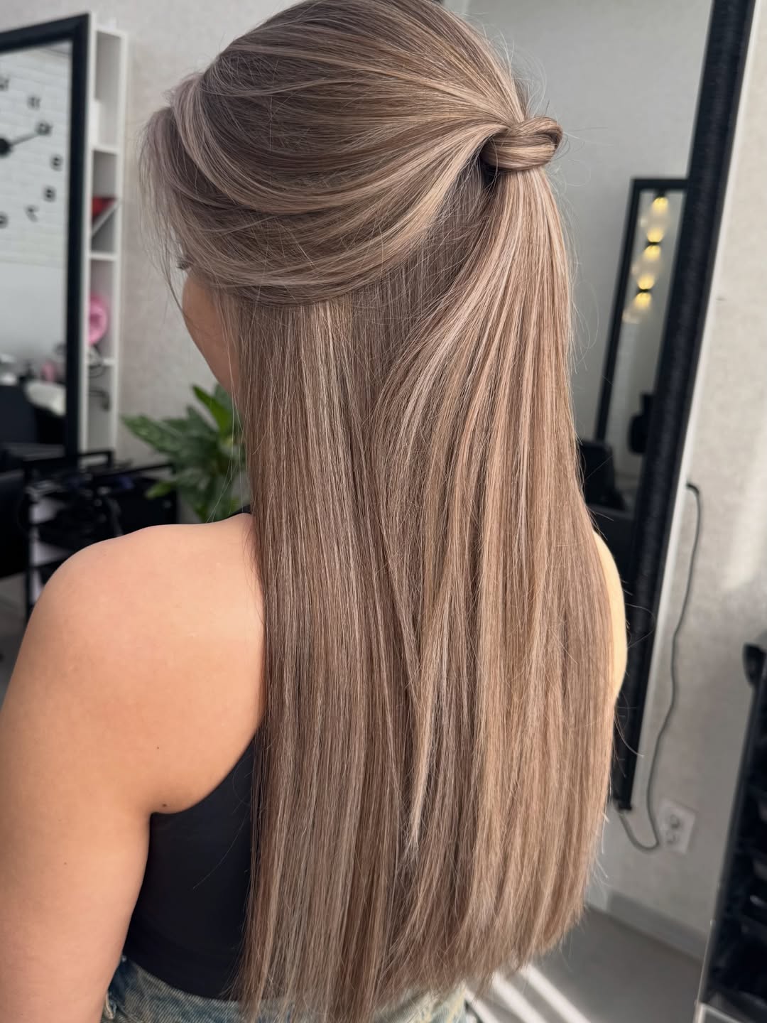 Cool Ash Blonde Half-Up Tied Ponytail