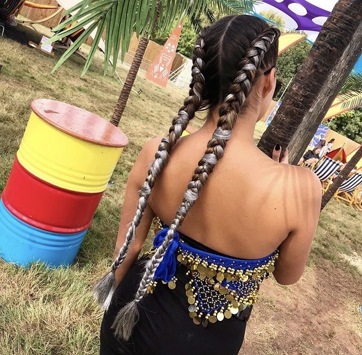 Cool Grey Braids with Natural Roots