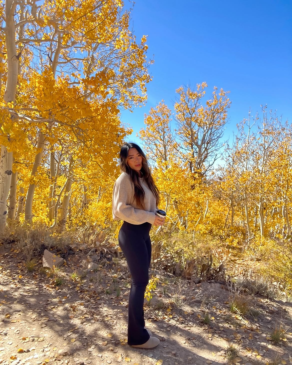 Cozy Beige Sweater With Flared Yoga Pants
