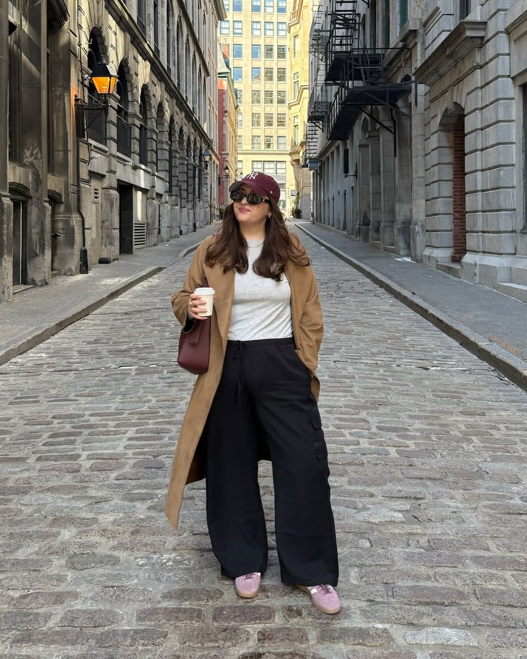 Cozy Cargo Pants And Camel Coat Outfit