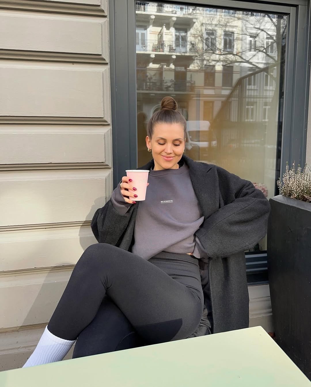 Cozy Charcoal Activewear Set With Oversized Coat