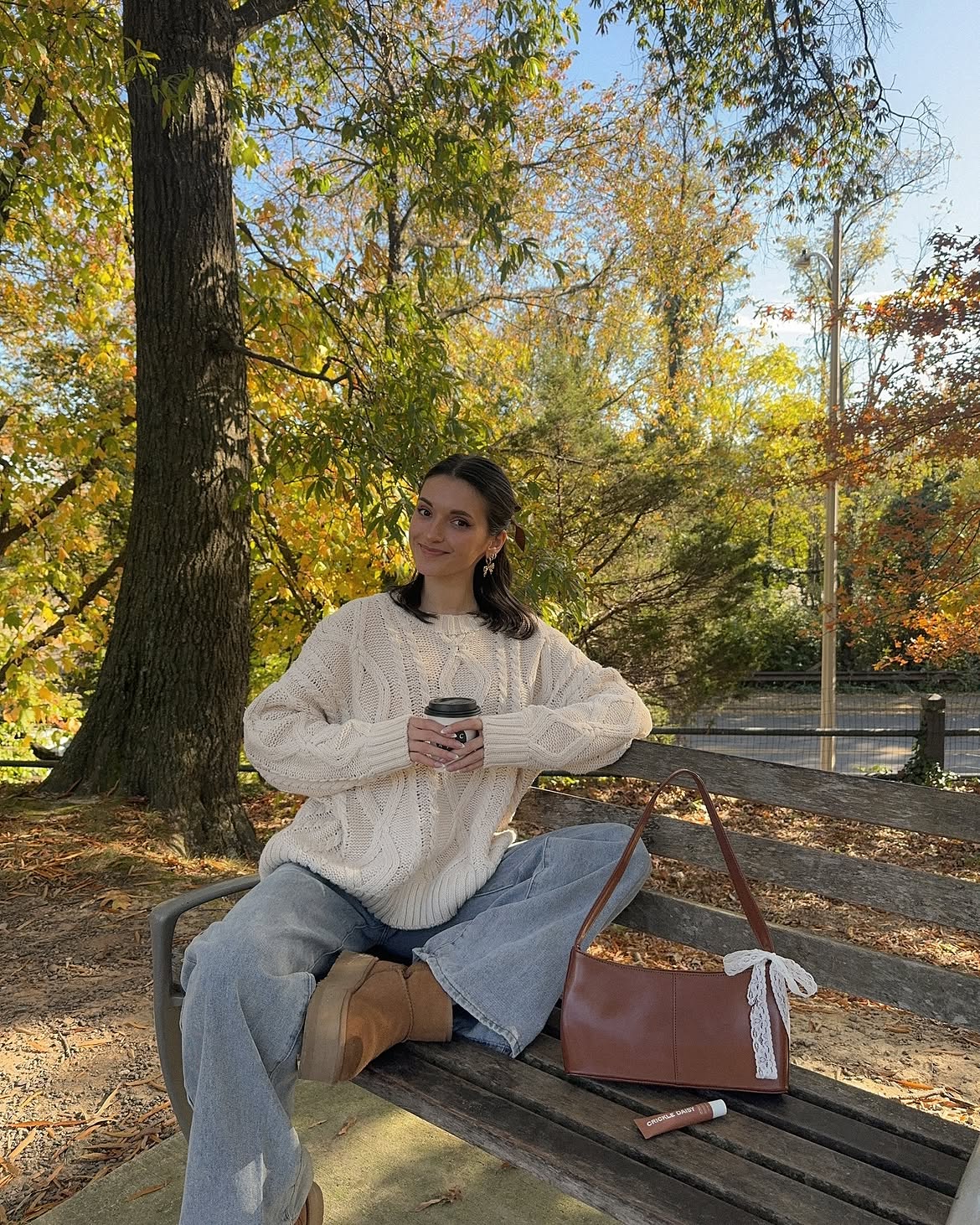 Cozy Cream Cable Knit Sweater With Wide Leg Denim