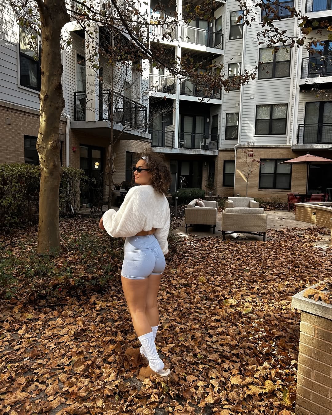 Cozy Cropped Sweater With Bike Shorts Look