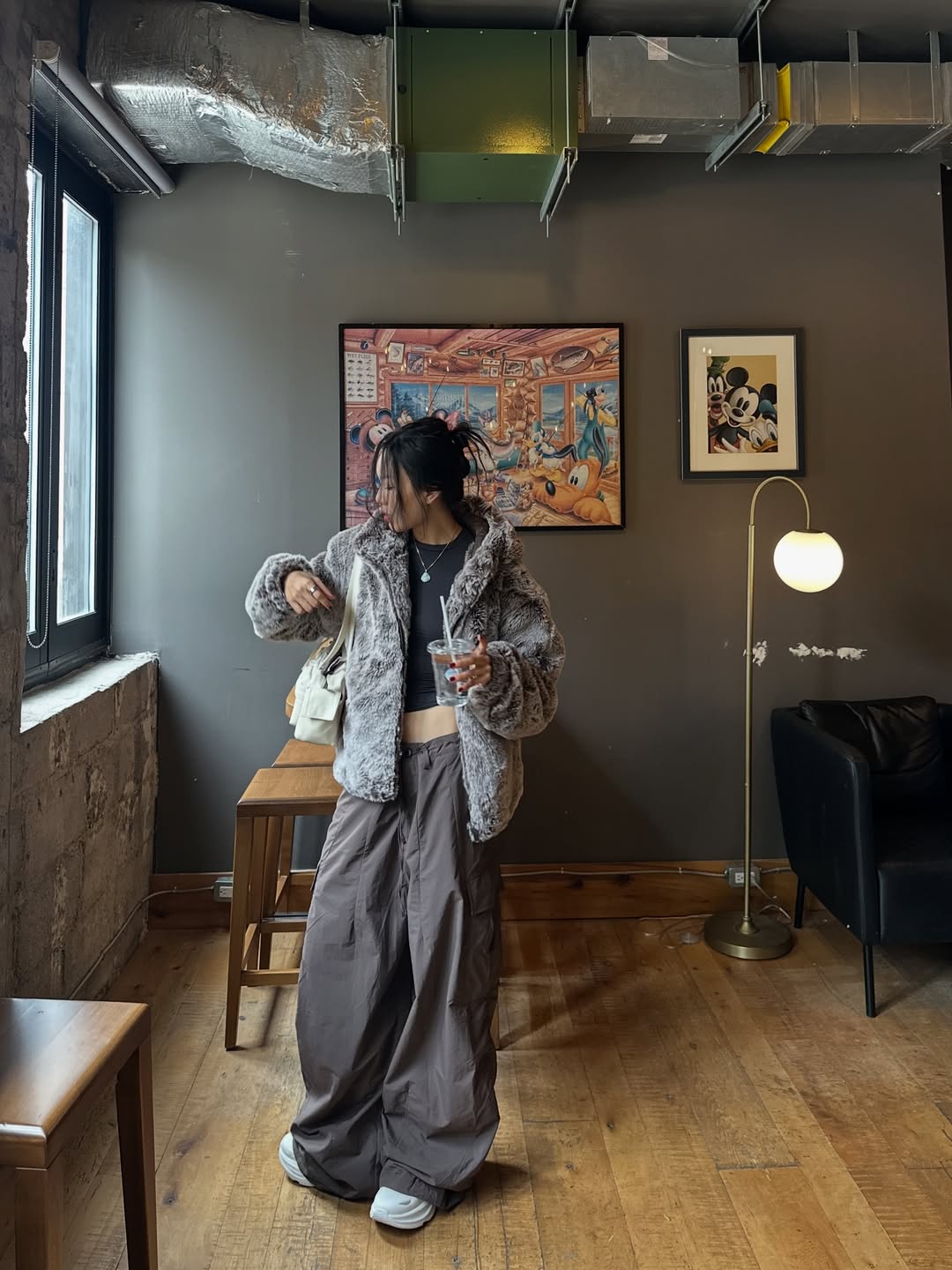 Cozy Faux Fur Jacket and Cargo Pants Outfit