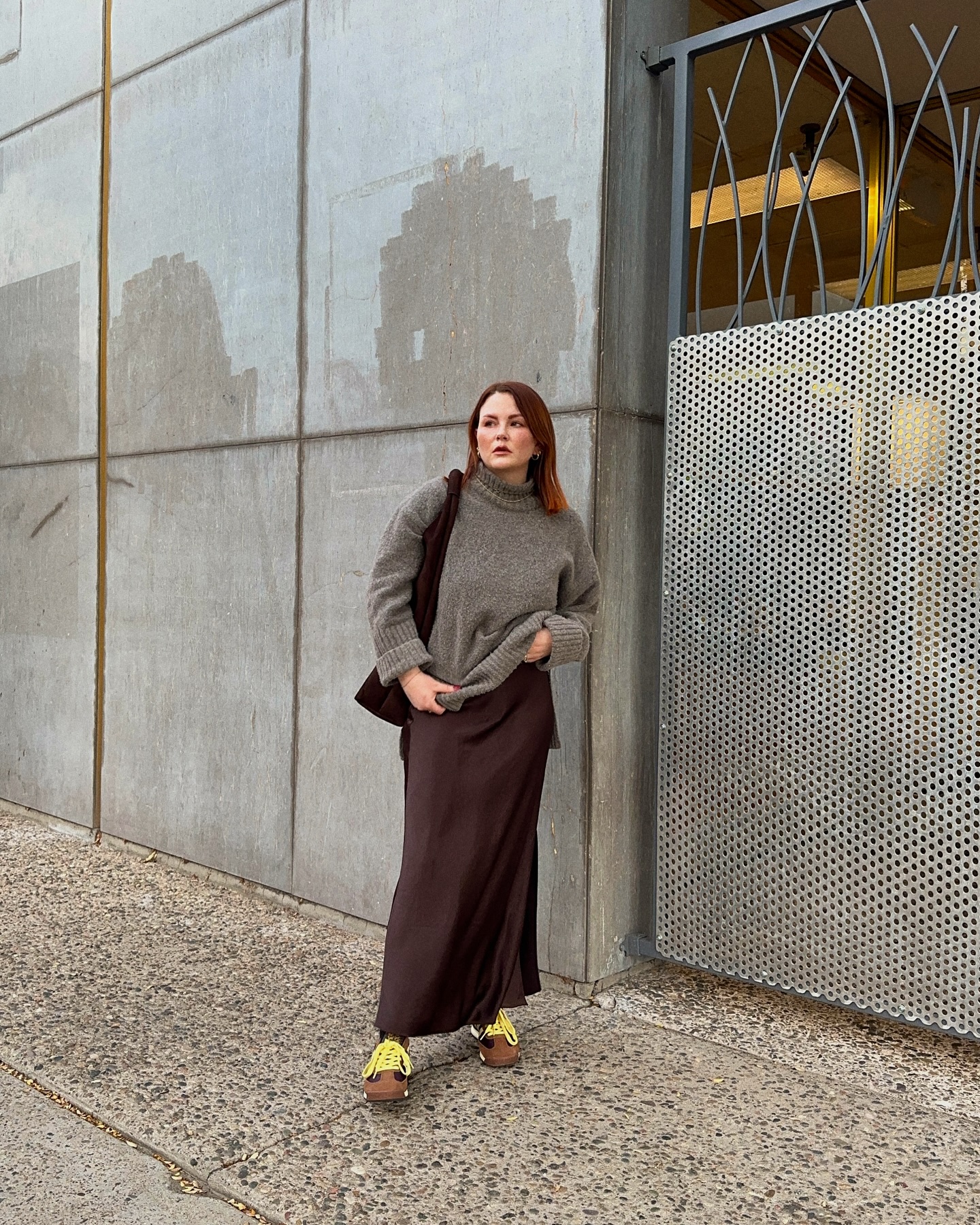Cozy Knit And Satin Skirt Casual Cool Look