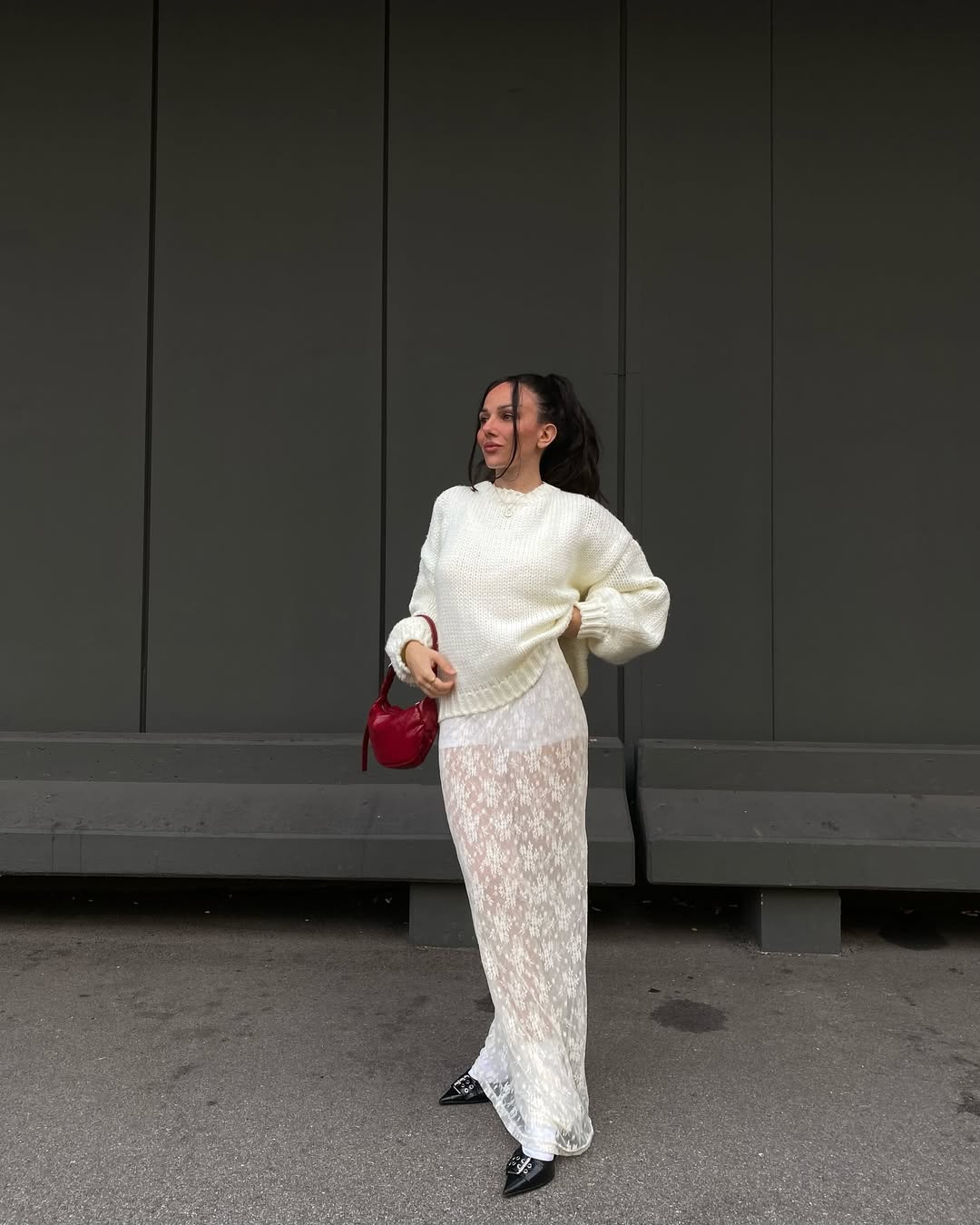 Cozy Knit And Sheer Lace Maxi Skirt Outfit