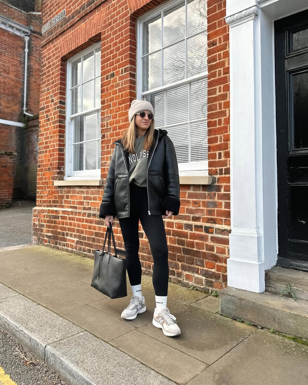 Cozy Knit Beanie And Black Leggings Outfit