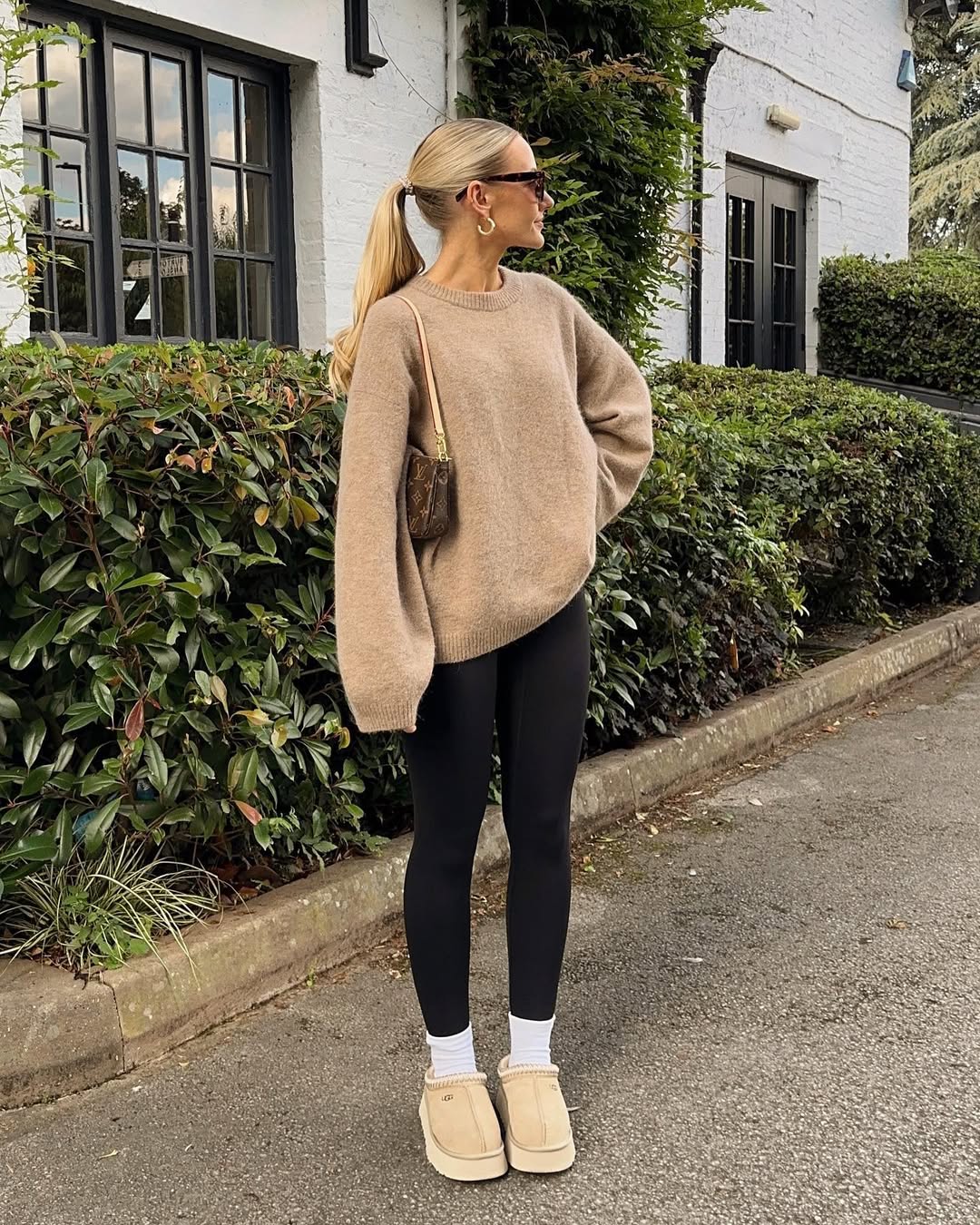 Cozy Knit Sweater And Black Leggings Uniform