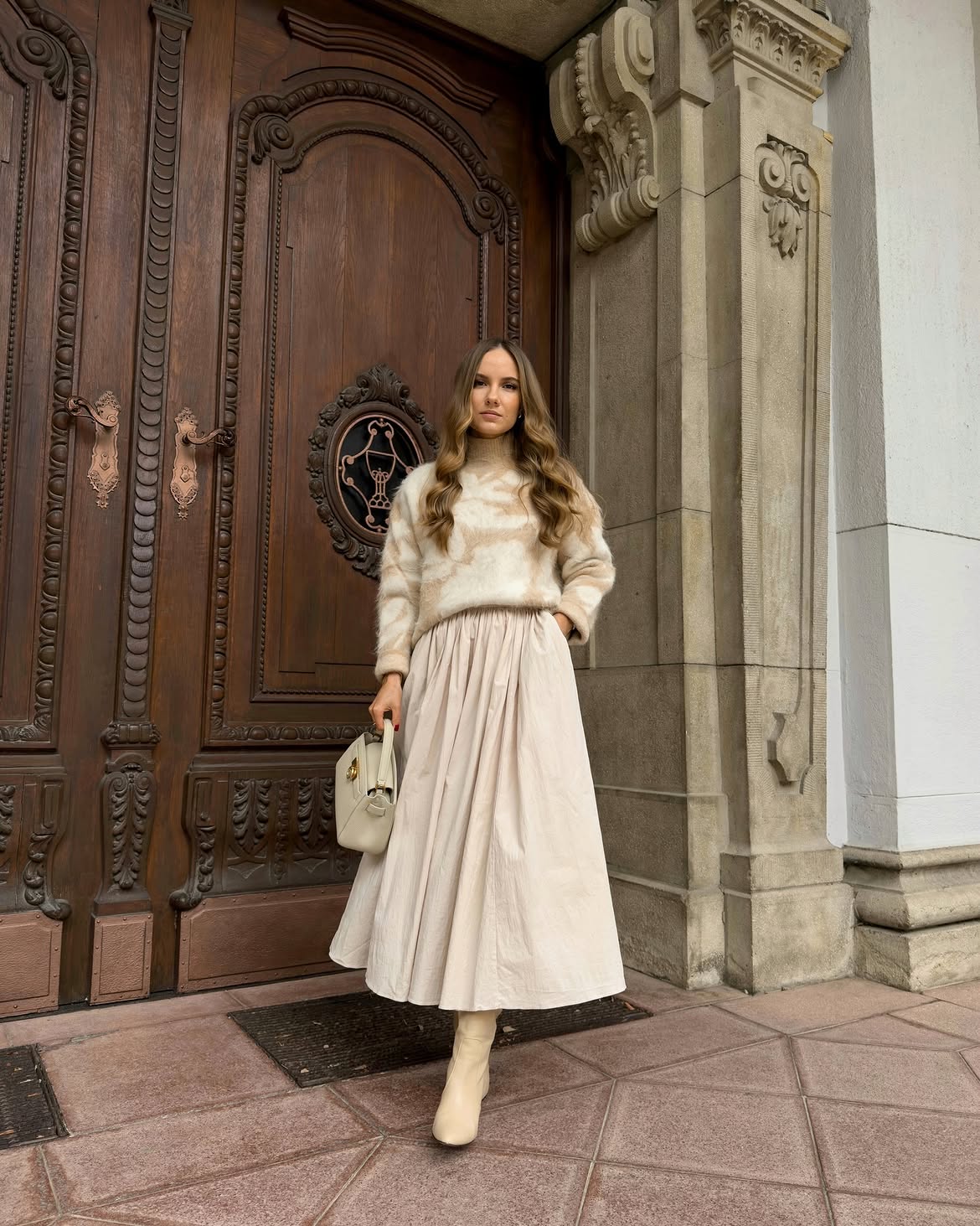 Cozy Knit Sweater And Flowy Midi Skirt Outfit