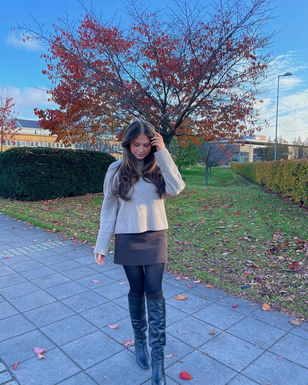 Cozy Knit Sweater and Knee-High Boot Outfit