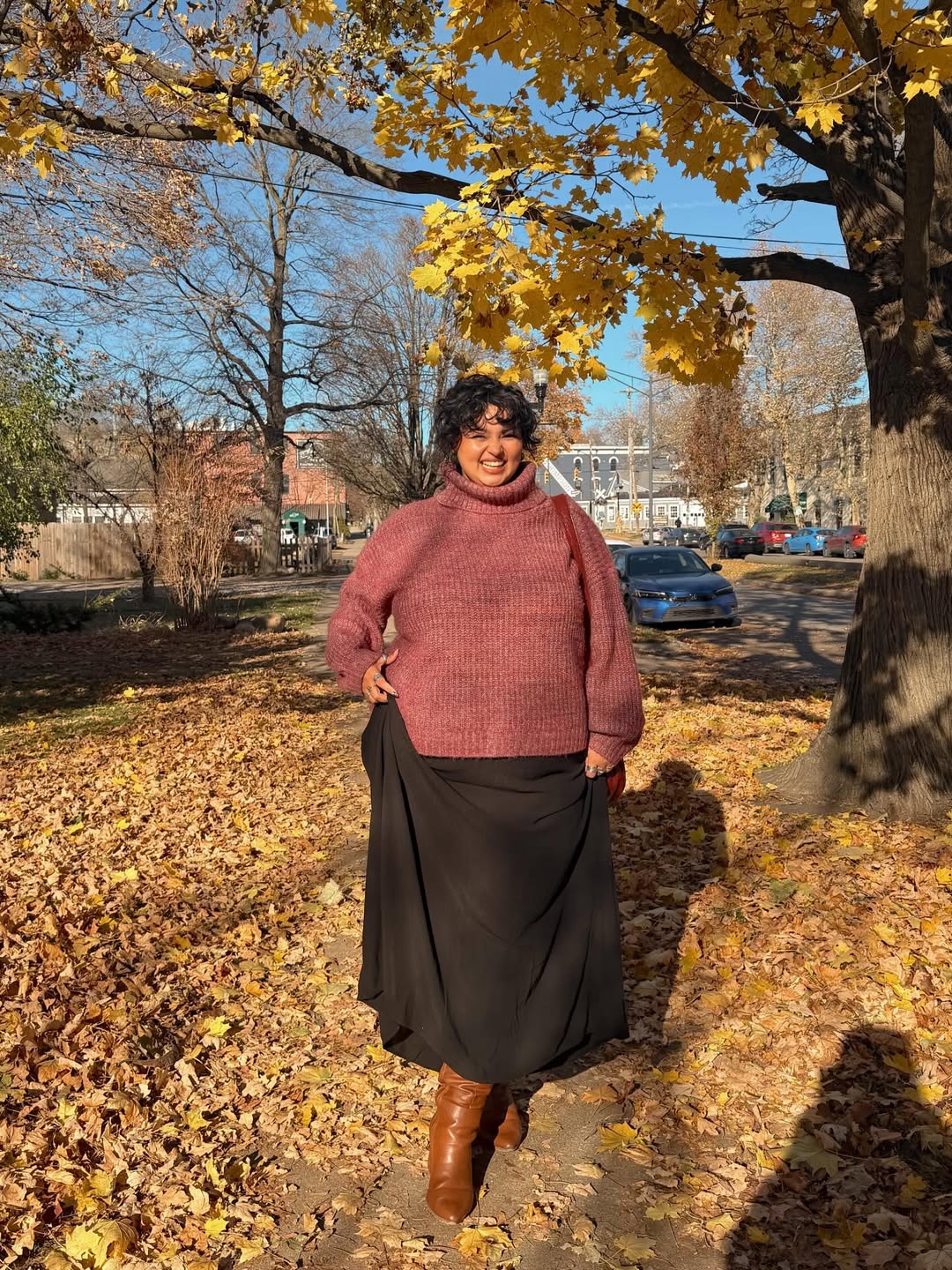 Cozy Knit Turtleneck Skirt Boots Fall Ensemble