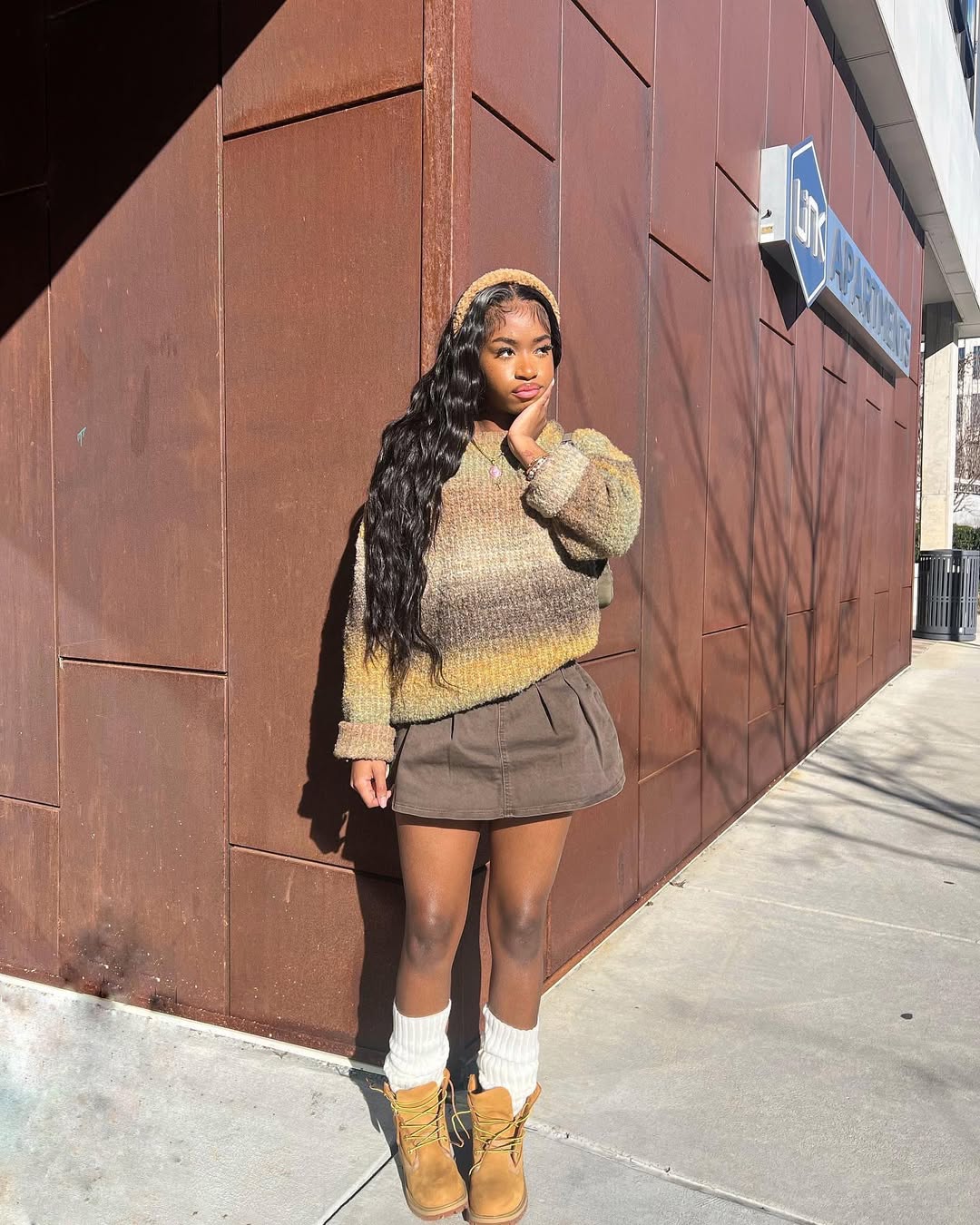 Cozy Striped Sweater and Mini Skirt School Outfit